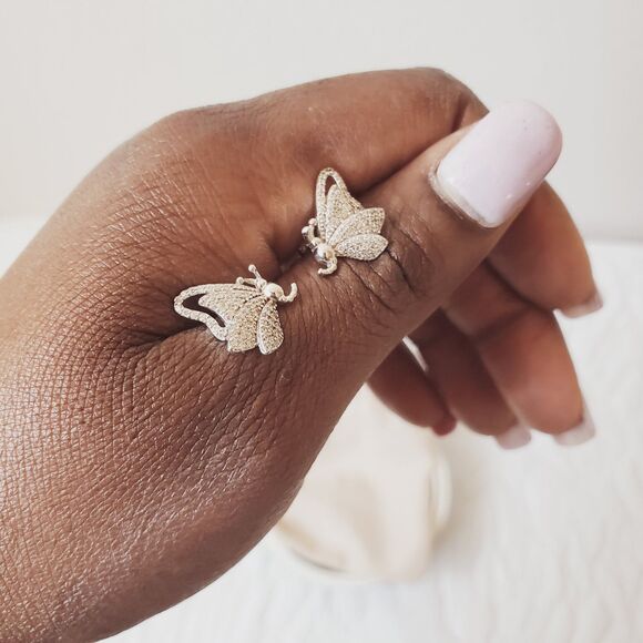 TGI 925 Butterfly Stud Earring Cubic Zirconia CZ Silver Dainty Minimalist - Picture 2 of 11